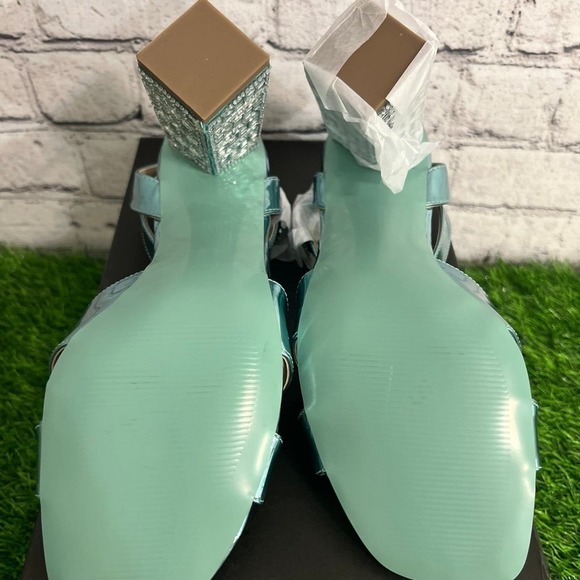 Betsey Johnson Metallic SB Bell Teal Cross Front Embellish Sandals Size 9.5 - Picture 7 of 11